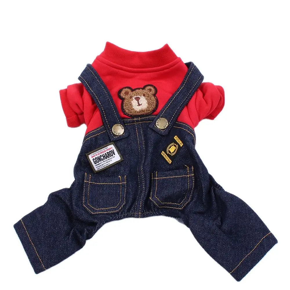 Pet Jumpsuit Romper Hoodie – Autumn/Winter Denim Jacket & Cotton T-Shirt for Dogs and Cats