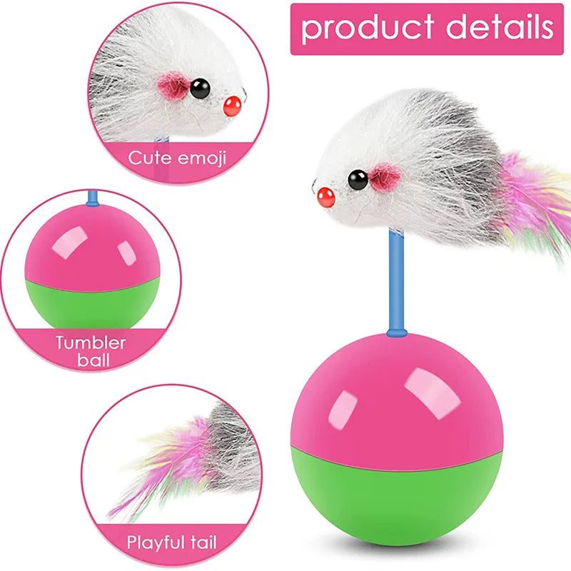 Interactive Non-Tipping Cat & Dog Teaser Toy Set – Self-Standing Mouse Teaser Stick Toys for Playful Pets