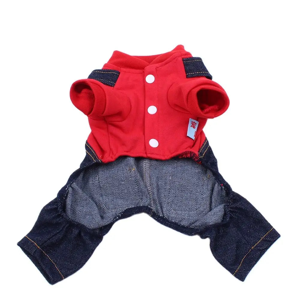 Pet Jumpsuit Romper Hoodie – Autumn/Winter Denim Jacket & Cotton T-Shirt for Dogs and Cats