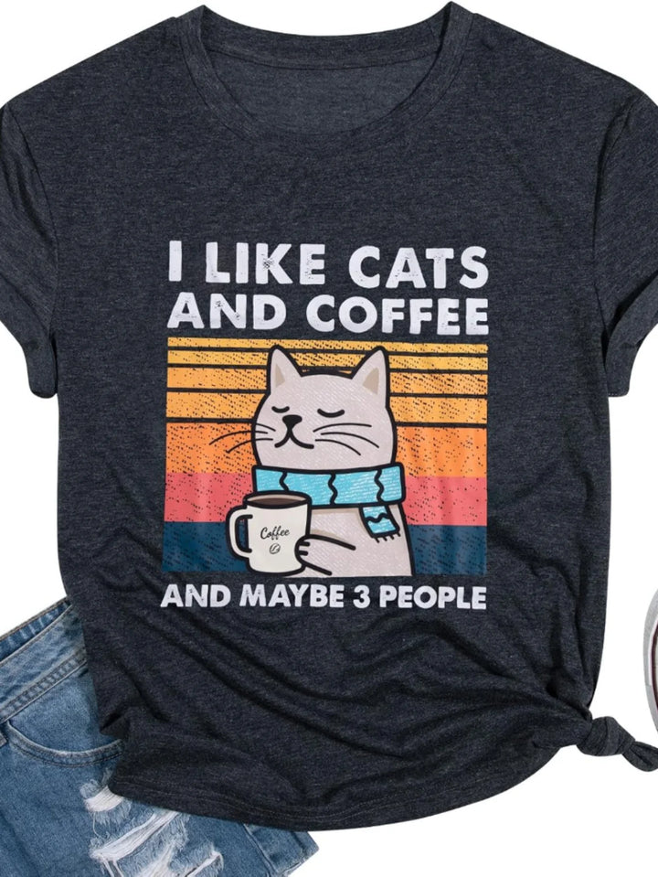 I Like Cats and Coffee and Maybe 3 People T-Shirt – Vintage Graphic Tee for Cat & Coffee Lovers