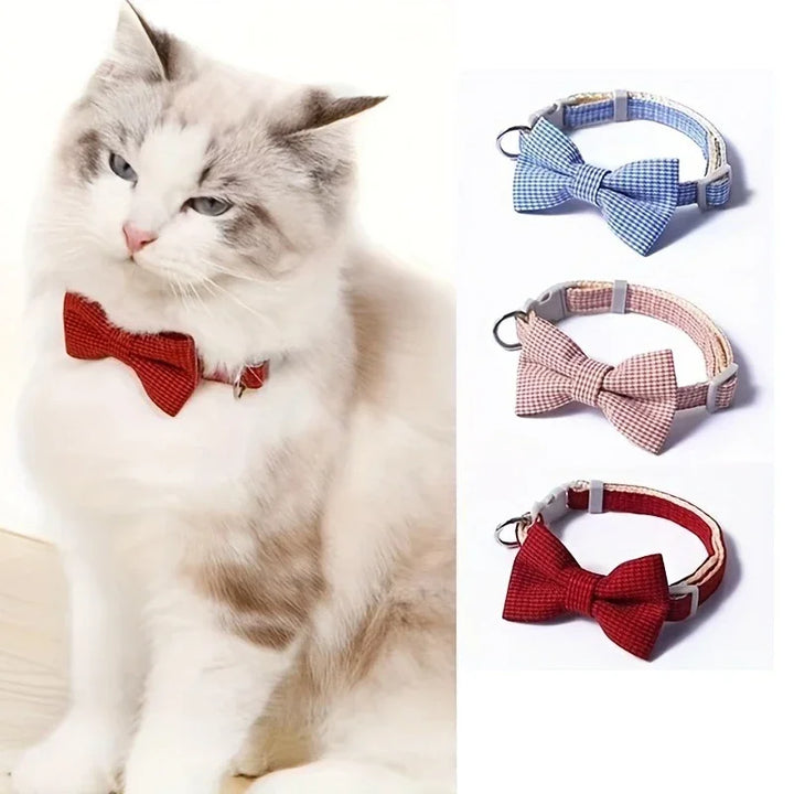 Plaid Pet Collar – Adjustable Lightweight Polyester Collar for Small Dogs & Cats (Red, Blue, Pink)