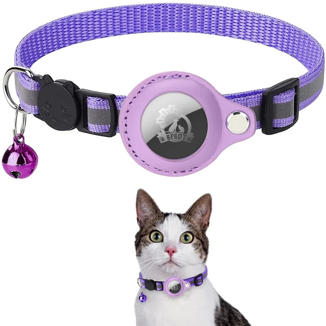 Reflective Pet Collar with AirTag Holder – Adjustable Nylon Collar with Bell & PU Leather Case (AirTag Not Included)