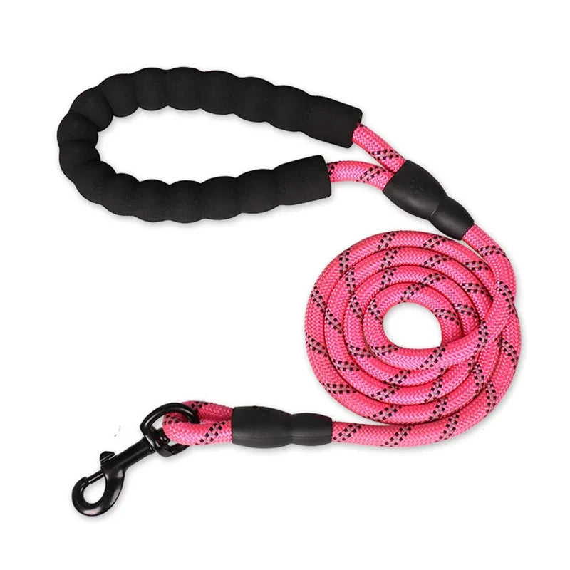 Reflective Nylon Dog Leash – Heavy-Duty Braided Rope Lead for Night Walks