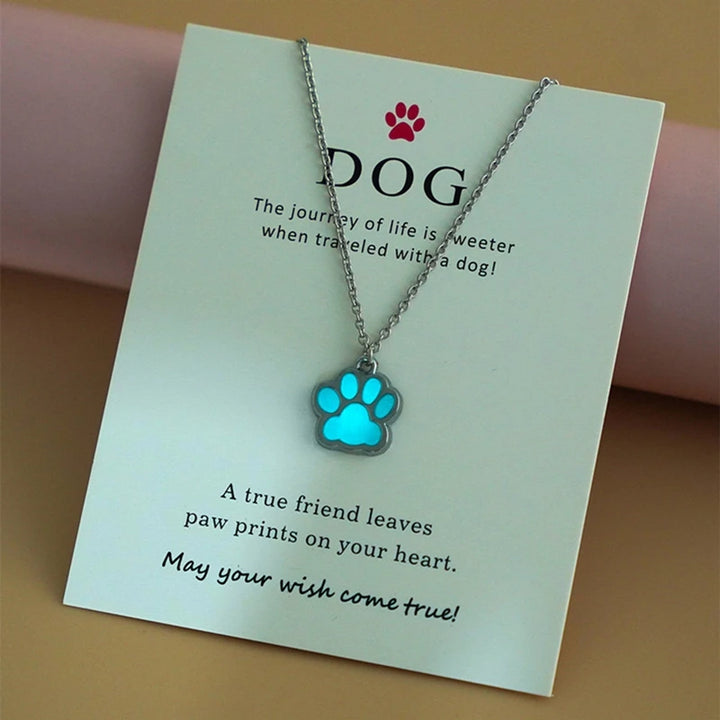 Luminous Paw Print Necklace – Glow-in-the-Dark Pet Lover Jewelry | Dog & Cat Pendant Choker | Gift for Couples, Friends, Animal Lovers