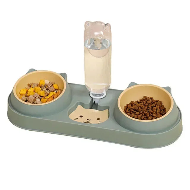 Automatic Cat Water & Food Bowl Set – Raised Double Bowls with Water Fountain | Elevated Pet Feeding Station for Cats & Small Dogs