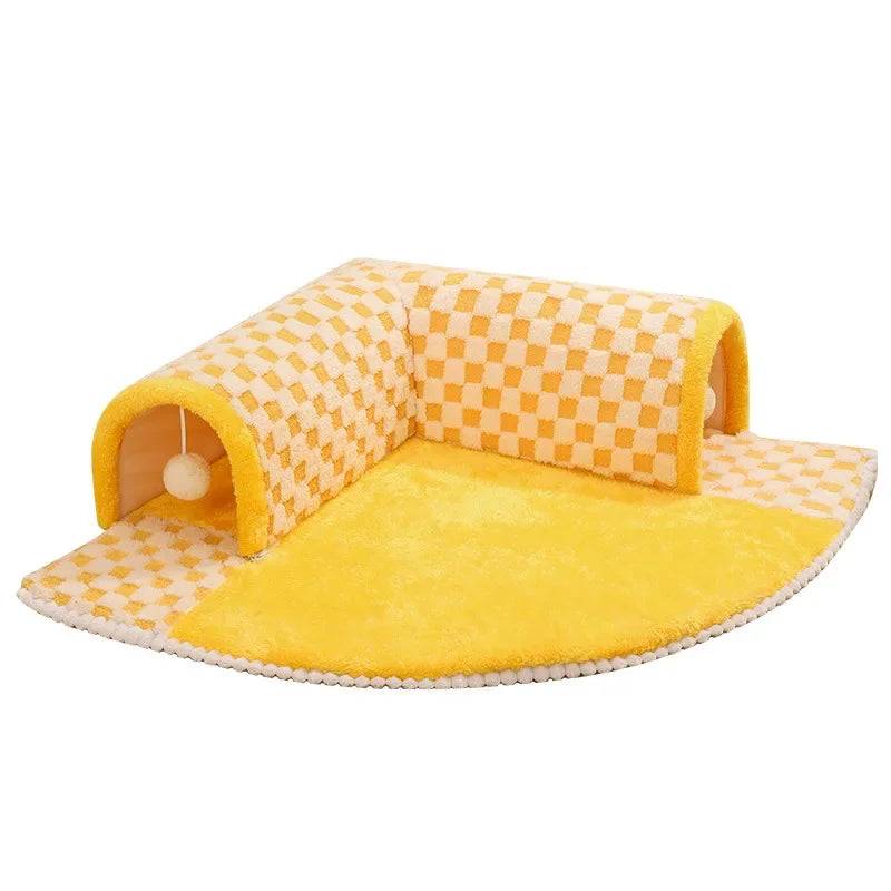 2-in-1 Cat Tunnel Bed – Plush Hideaway Tunnel with Removable Mat & Play Ball 2-in-1 Cat Tunnel Bed – Plush Hideaway Tunnel with Removable Mat & Play Ball