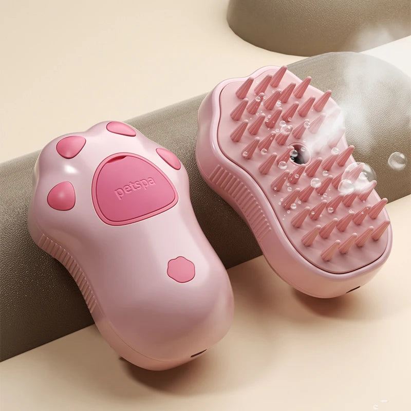 3-in-1 Steamy Pet Brush – Electric Spray Cat & Dog Grooming Comb | Massage, Loose Hair Removal & Bath Tool (Pink/Coffee)