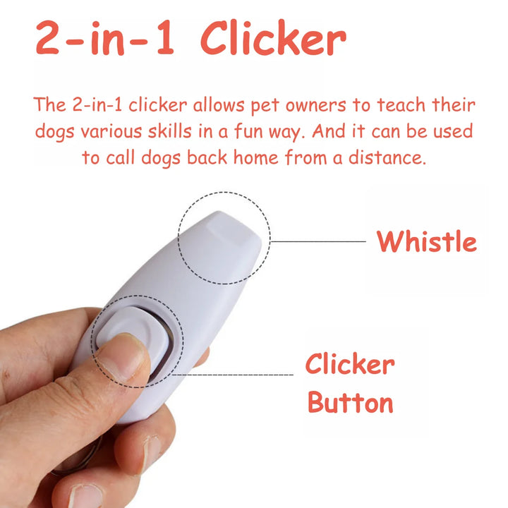 2-in-1 Dog Training Clicker & Whistle – Non-High Frequency Pet Obedience Trainer for Sit, Stay, High Five, Handshake, and Behavior Correction
