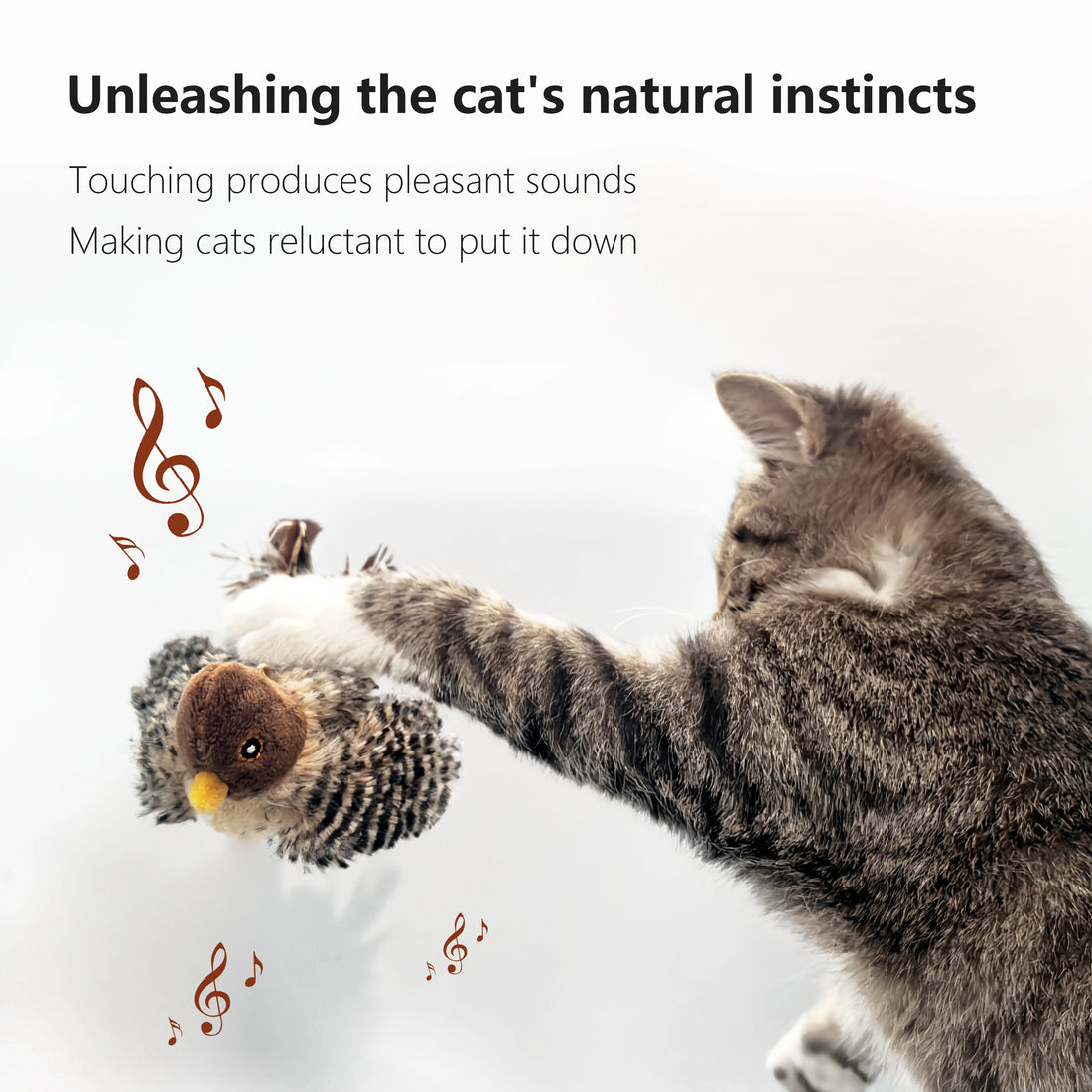 Interactive Electric Chirping Bird Cat Toy – Plush Sparrow with Feather, Catnip & Squeaky Sound | Teasing Toy for Kittens & Indoor Cats