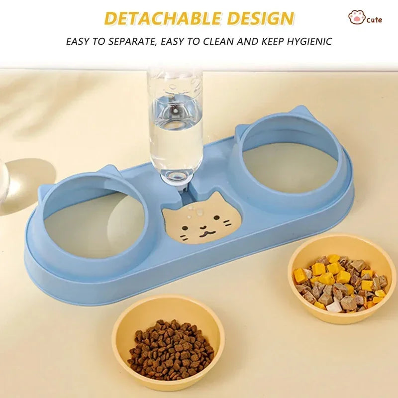 Automatic Cat Water & Food Bowl Set – Raised Double Bowls with Water Fountain | Elevated Pet Feeding Station for Cats & Small Dogs