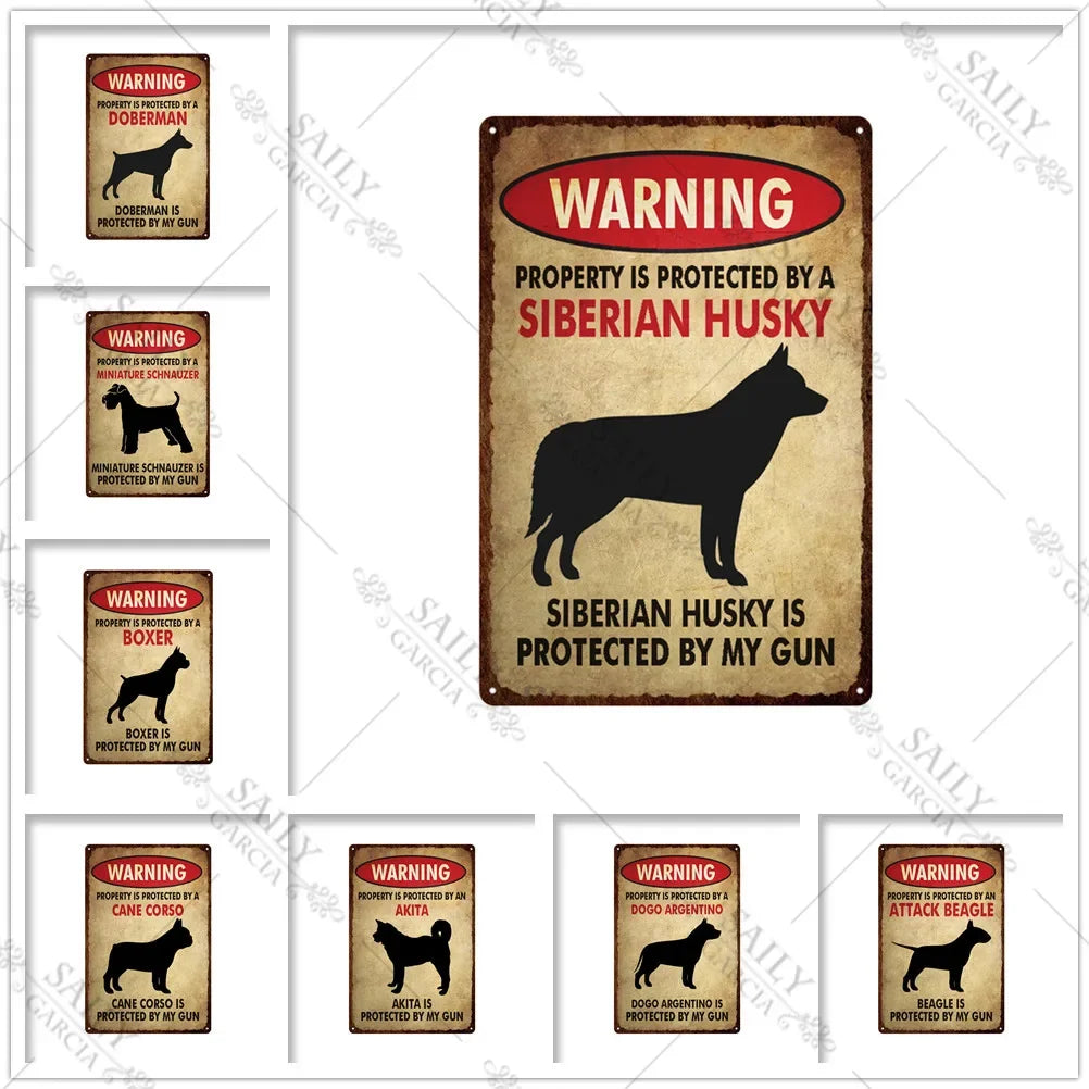 Dog Warning Vintage Tin Sign – Funny Metal Wall Decor for Pet Lovers | Farm, Kennel, or Home Use