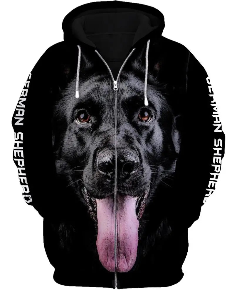 Love Dog German Shepherd 3D Printed Zipper Hoodie – Unisex Casual Streetwear Tracksuit | For Men & Women