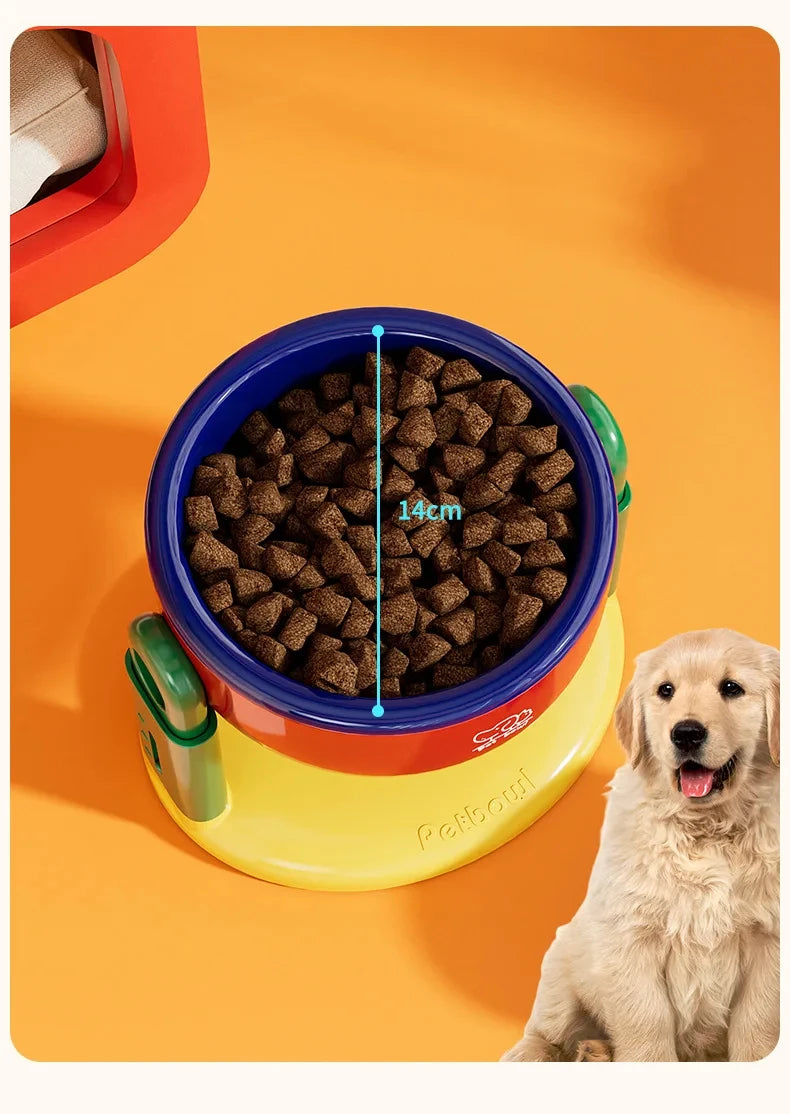 Adjustable Height Double Pet Bowls – Foldable Slow Feeder with Suction Cup Base for Cats & Dogs | 3 Heights, Food & Water Dish (Pink/Red)
