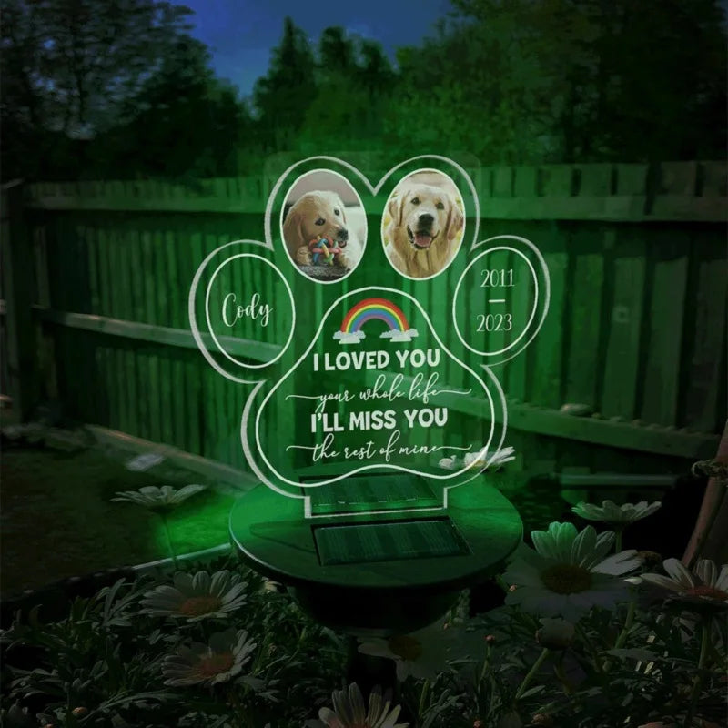 Personalized Pet Memorial Solar Light – Custom 3D Photo LED Lamp for Dog Loss, Grave Marker, Garden & Cemetery Decoration Gift