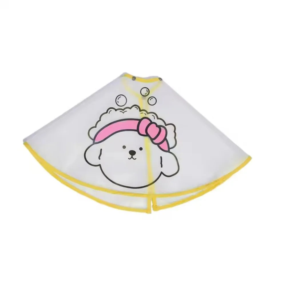 Adjustable Waterproof Pet Grooming Cape – Cartoon Print Dog Haircut Cloak | Transparent Facial Care Cape for Cats & Dogs