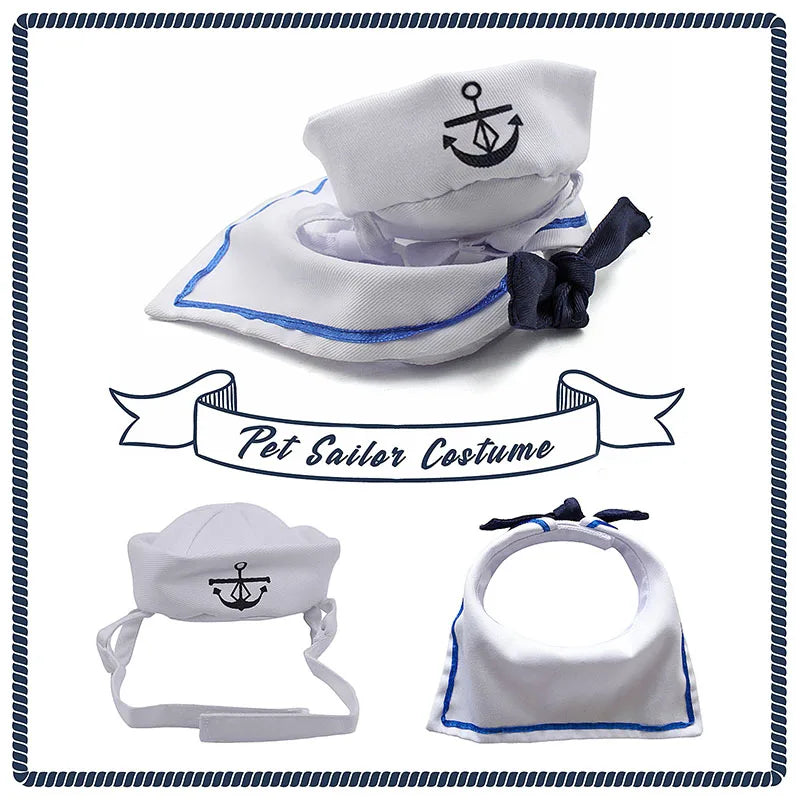 Funny Pet Navy Sailor Costume – Cat & Small Dog Halloween Cosplay Outfit with Adjustable Hat & Cloak