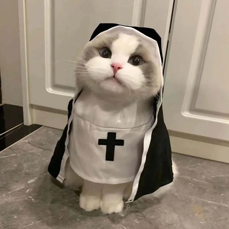 Nun Cat Costume – Funny Pet Outfit for Cats & Small Dogs | Breathable Party Apparel & Photo Prop