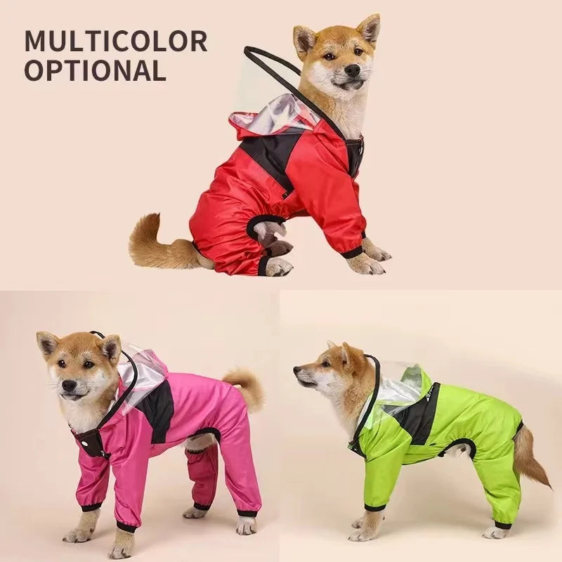 Waterproof Dog Raincoat – The Dog Face Jumpsuit Style Pet Rain Jacket with Hood for Small to Large Dogs