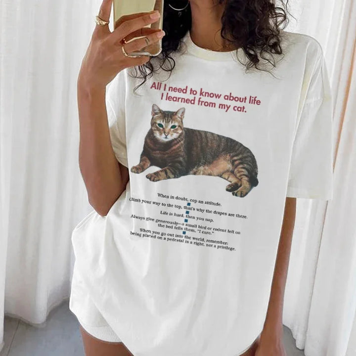 Funny Cat Mom Graphic T-Shirt – Women’s Casual Tee with Cute Cat Quote | Vintage Loose Fit | Cat Lover Gift Top