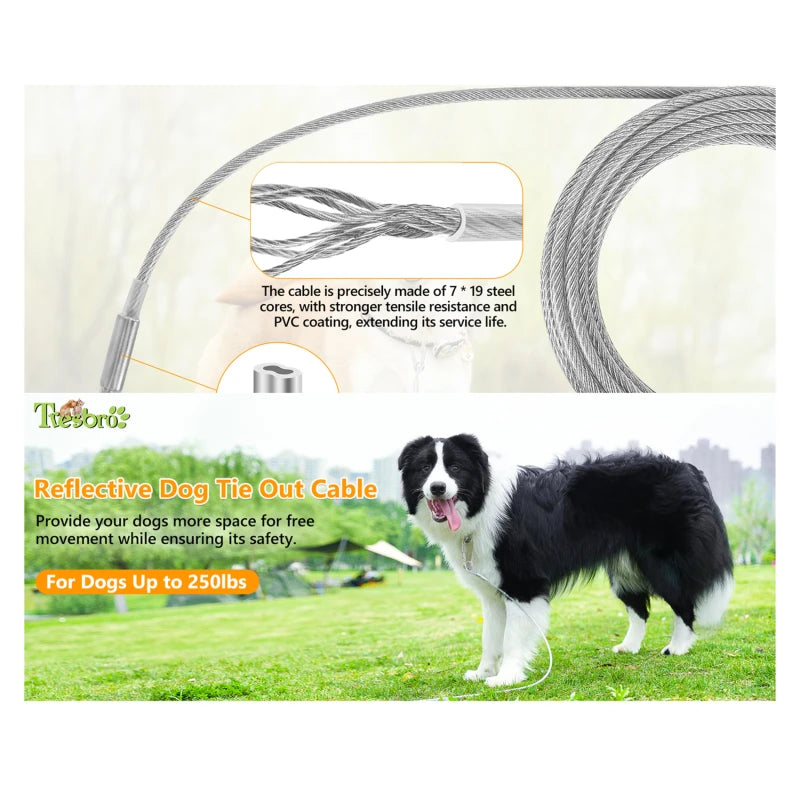 Heavy-Duty Double-Headed Dog Tie-Out Cable Leash – Stainless Steel, Multiple Lengths (6.6 ft to 49 ft)