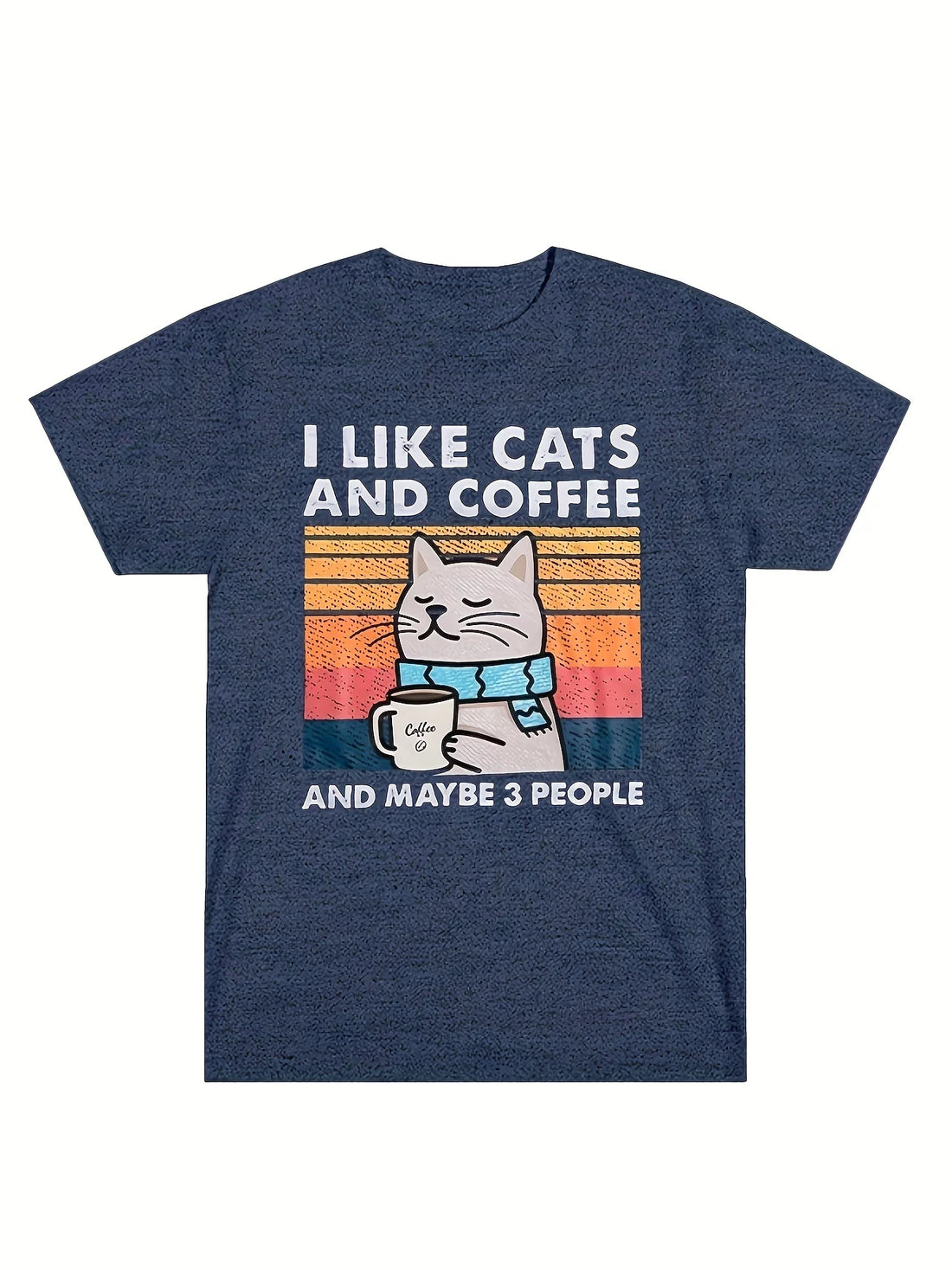 I Like Cats and Coffee and Maybe 3 People T-Shirt – Vintage Graphic Tee for Cat & Coffee Lovers
