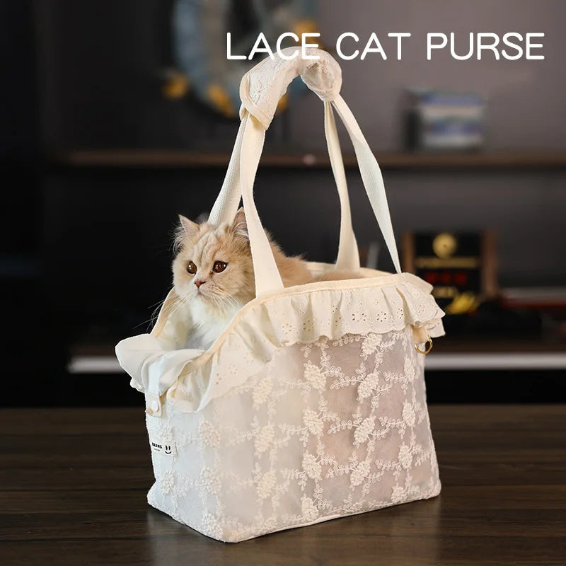 Pet Carrier Bag for Small Cats & Dogs – Lace Handheld Travel Backpack | Soft-Sided Car Seat Transport Tote | Puppy Travel Bag for Women
