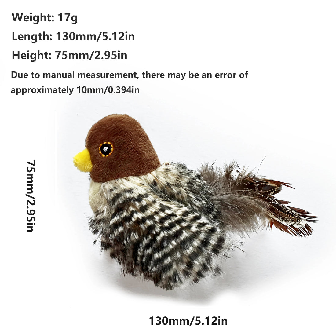 Interactive Electric Chirping Bird Cat Toy – Plush Sparrow with Feather, Catnip & Squeaky Sound | Teasing Toy for Kittens & Indoor Cats