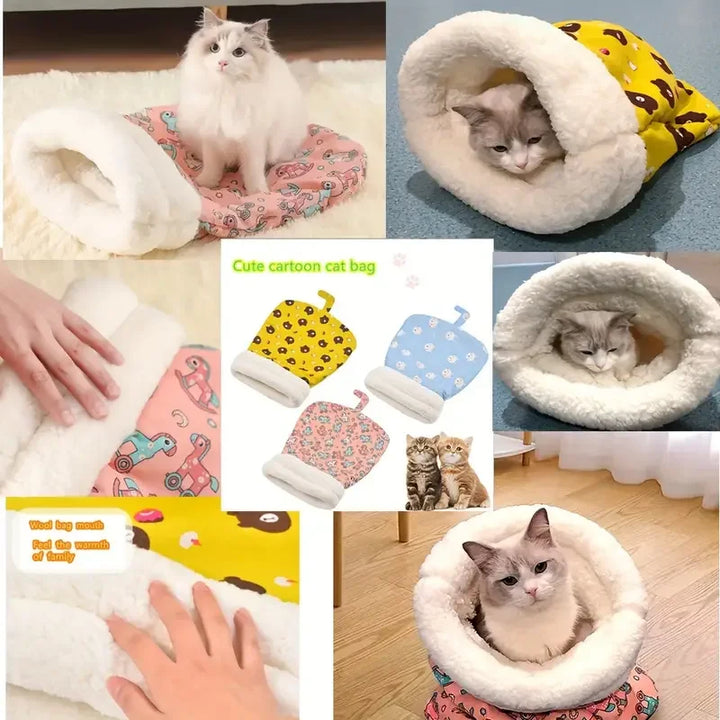 Cozy Plush Pet Sleeping Bag – Semi-Enclosed Tunnel Bed for Cats & Small Dogs | Soft, Warm, and Stuffed for Comfort