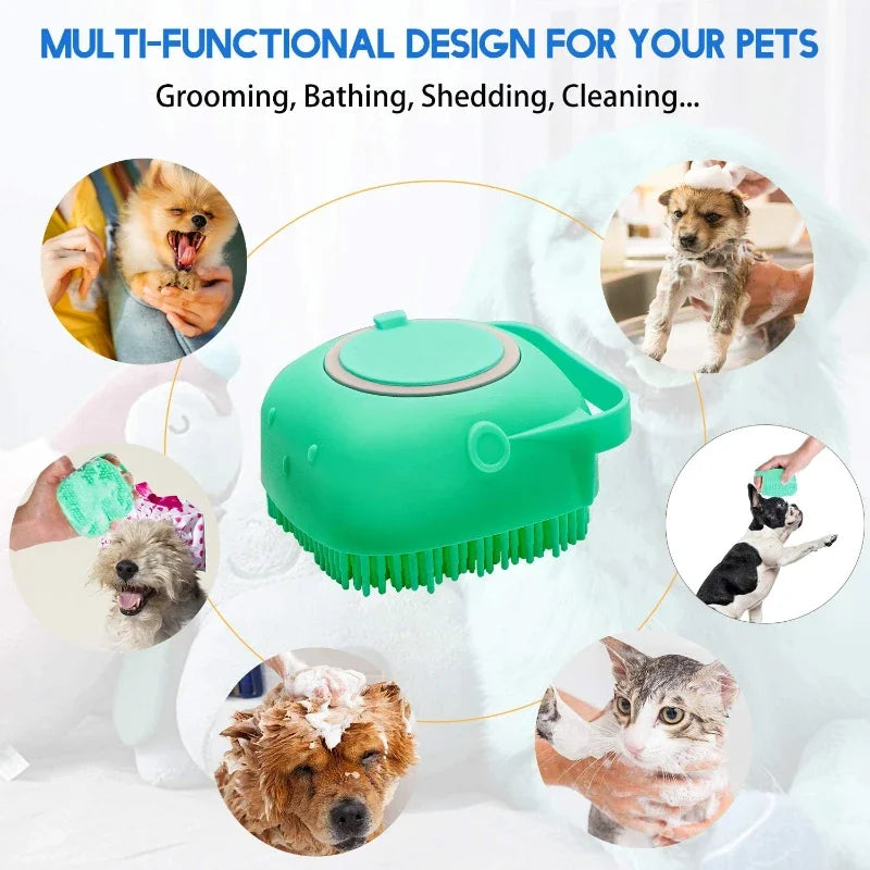 2-in-1 Dog Shampoo Brush with Dispenser – 80ml (2.7oz) Silicone Bath Scrubber for Dogs & Cats, Short Hair Pet Grooming Comb