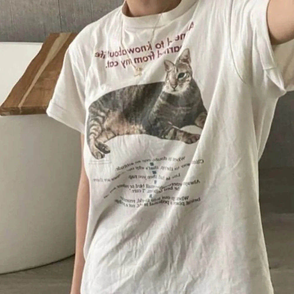 Funny Cat Mom Graphic T-Shirt – Women’s Casual Tee with Cute Cat Quote | Vintage Loose Fit | Cat Lover Gift Top