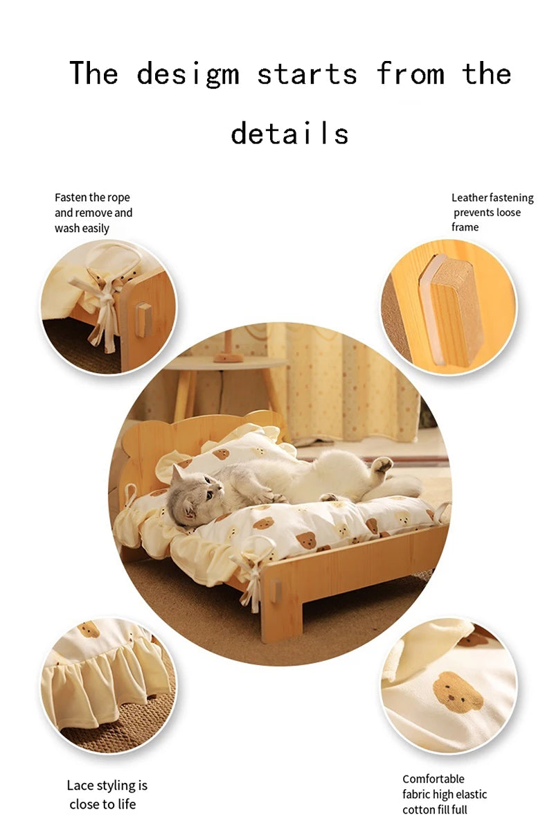 Wooden Cat Bed – Space-Saving Indoor Pet Furniture for Cats & Small Dogs |  Bunk Style with Cozy Cushion (20 × 11 in)