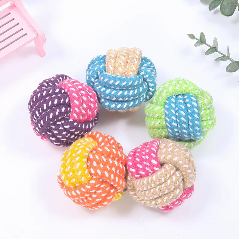 Interactive Cotton Rope Dog Toy Ball – Dental Chew & Toothbrush Toy for Puppies and Small to Large Dogs