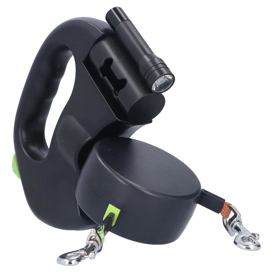 Dual Retractable Dog Leash with LED Flashlight & Waste Bag Dispenser – 360° Tangle-Free Design for 2 Dogs (Up to 33 lbs Each)