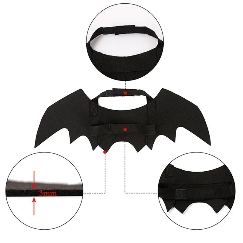 Halloween Bat Wings Costume for Cats & Dogs – Black Felt Harness Outfit | Pet Cosplay Party Clothes