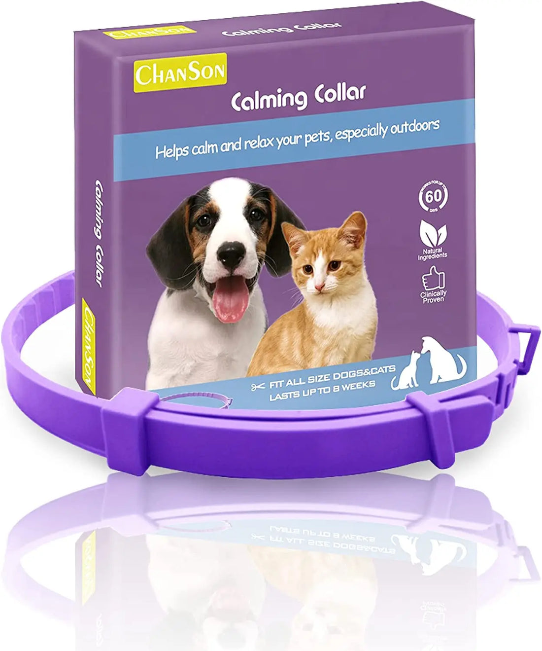 Pet Calm Collar – Adjustable, Waterproof Calming Collar for Dogs & Cats with Lavender & Chamomile (Lasts Up to 60 Days