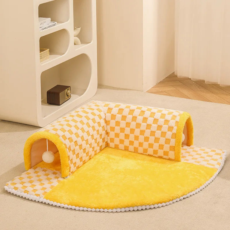 2-in-1 Cat Tunnel Bed – Plush Hideaway Tunnel with Removable Mat & Play Ball 2-in-1 Cat Tunnel Bed – Plush Hideaway Tunnel with Removable Mat & Play Ball