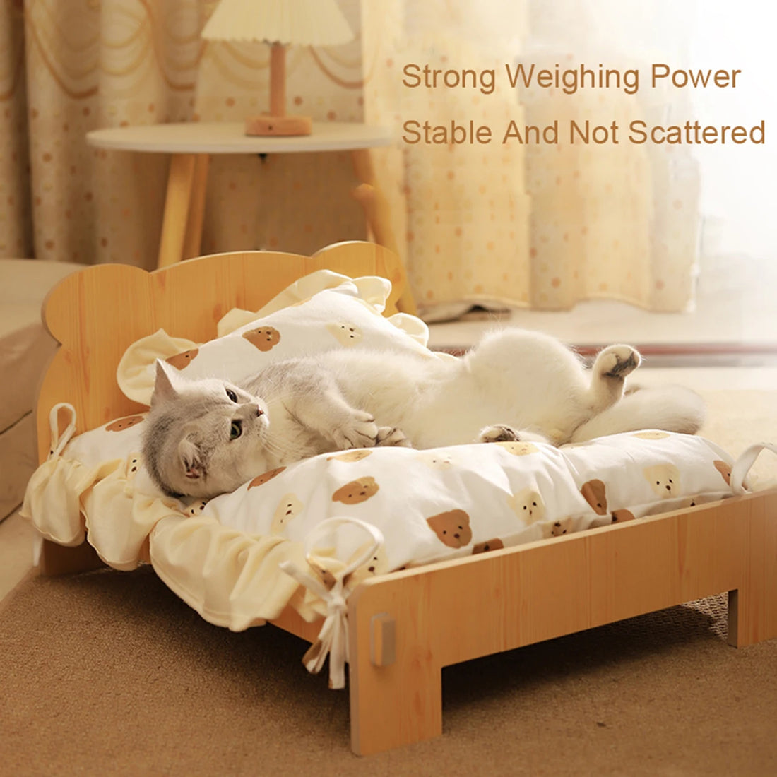 Wooden Cat Bed – Space-Saving Indoor Pet Furniture for Cats & Small Dogs |  Bunk Style with Cozy Cushion (20 × 11 in)