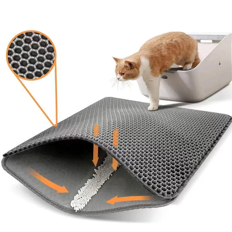Waterproof Double-Layer Cat Litter Mat – Litter Trapping Clean Pad for Litter Boxes | Non-Slip Pet Floor Mat for Cats