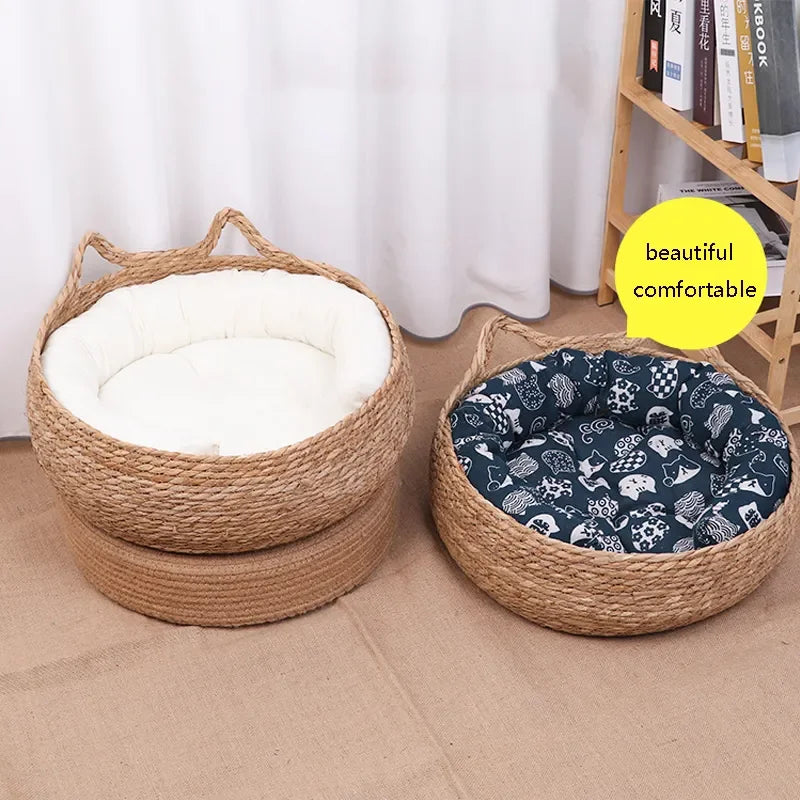 Four Seasons Handmade Woven Cat Nest – 100% Cotton with Washable Pad