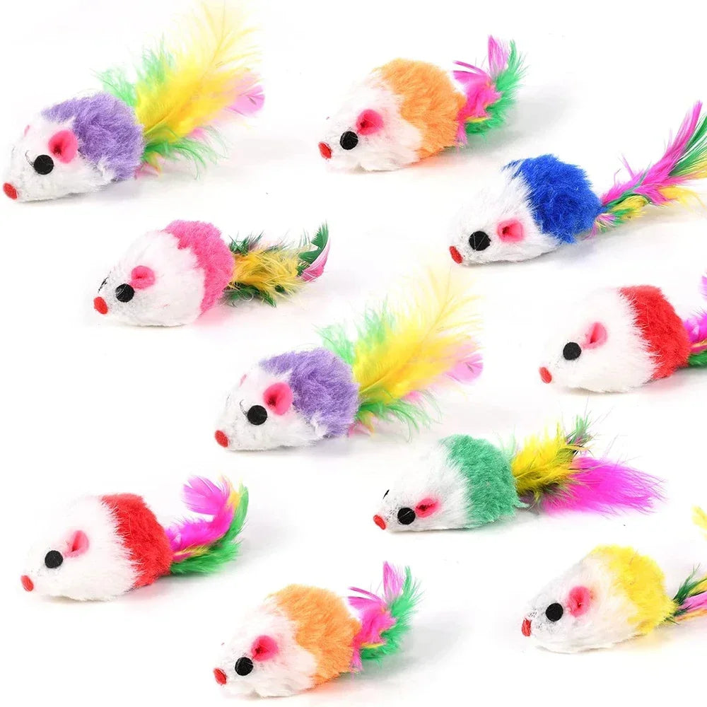Rattle Cat Mouse Toys – 10PCS Catnip-Filled Faux Fur Mice | Interactive Cat Toys for Indoor Play, Fetch & Hunting Instincts