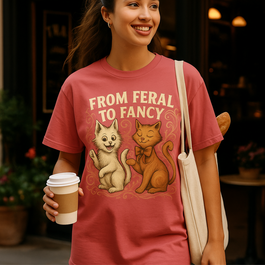 Feral to Fancy Cat Shirt – Funny Rescue Cat T-Shirt, Whimsical Pet Lover Gift, Oversized Fit, Cute Cat Mom Tee, Vintage Comfort Colors