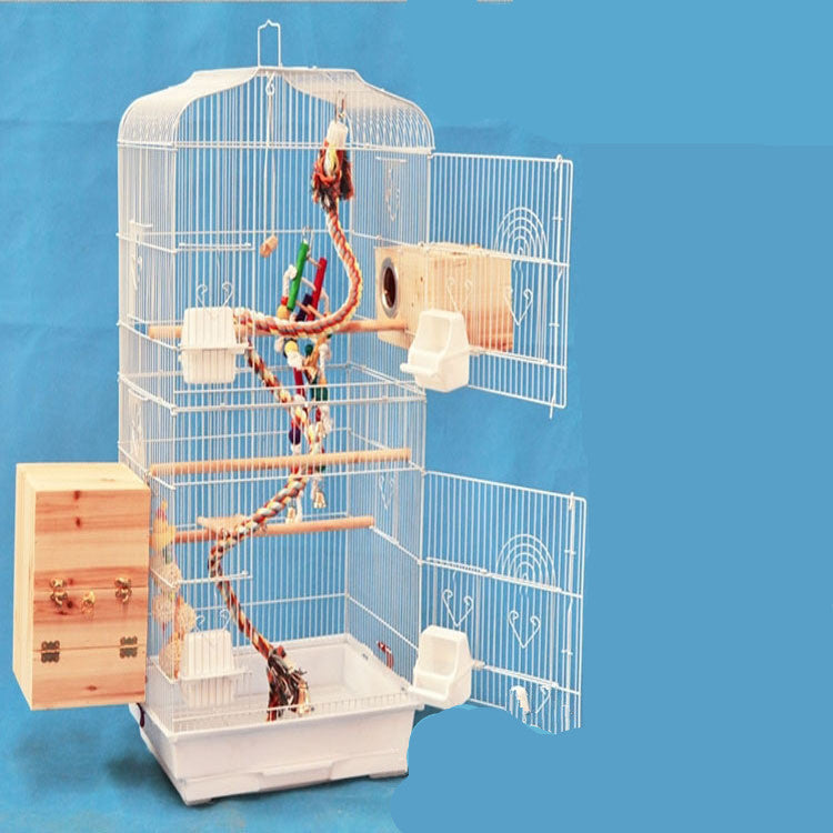 Portable Wire Bird Cage for Parrots – Durable Display Cage with Wooden Perches, Food Cups & Removable Base (45.5 × 35 × 93.5 cm)