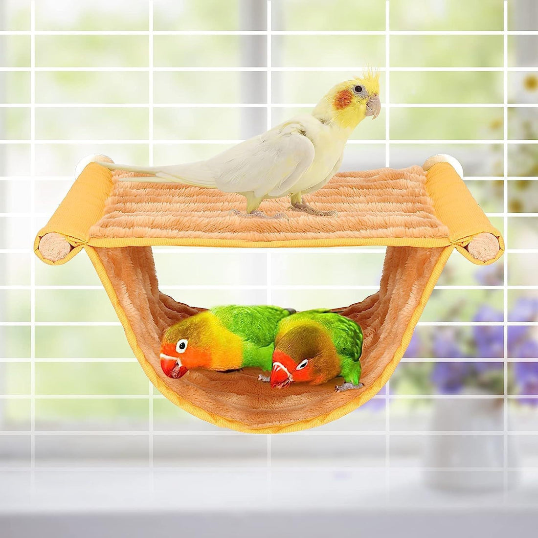 Small Pet Hammock – Removable & Washable Hanging Bed for Hamsters, Parrots, Cats | Window Sill Cradle (S/L, Yellow or Gray)