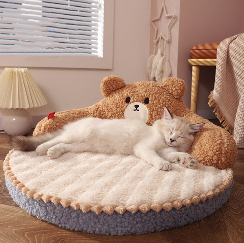 Cozy Bear-Style Pet Nest – Soft High-Back Bed for Cats & Small Dogs (Up to 33 lbs)