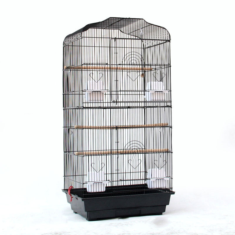 Portable Wire Bird Cage for Parrots – Durable Display Cage with Wooden Perches, Food Cups & Removable Base (45.5 × 35 × 93.5 cm)