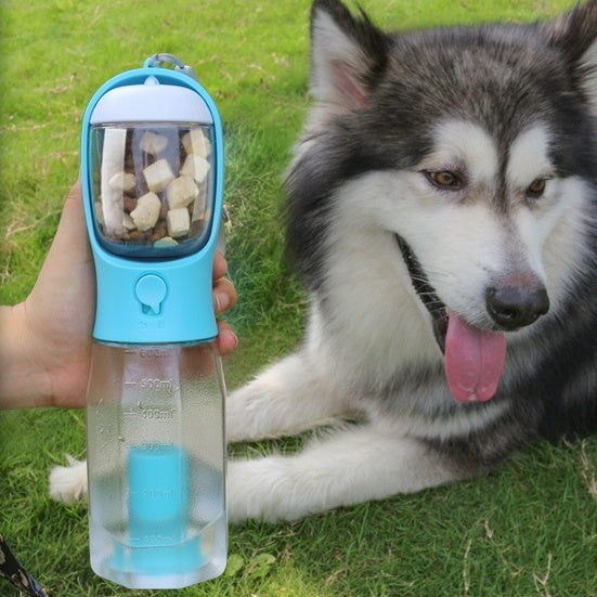 Portable Dog Water Bottle with Waste Bag Dispnser – 600ml Leakproof Pet Travel Feeder with Lanyard