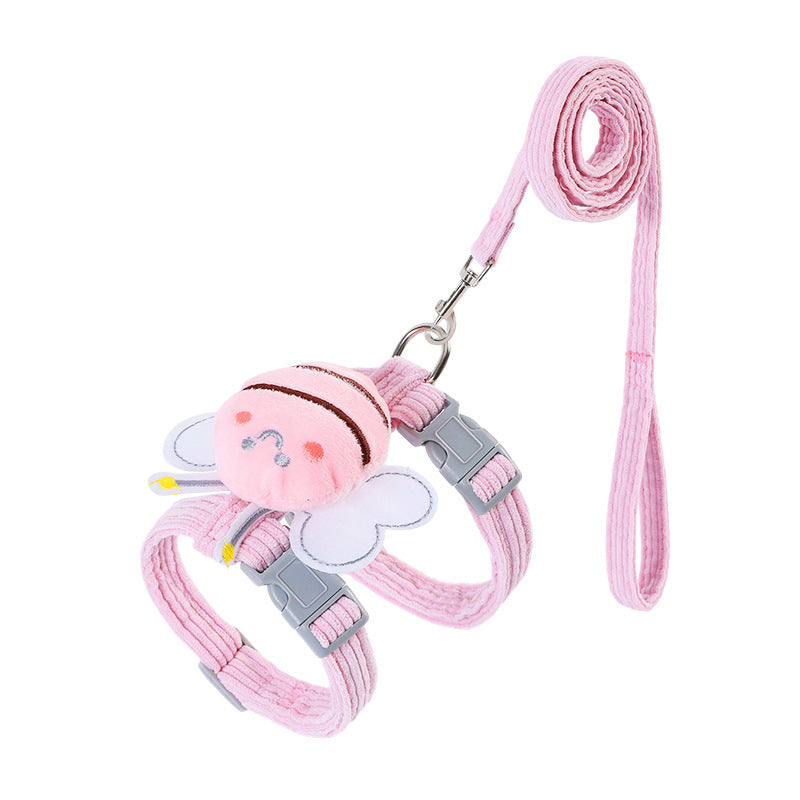 Adjustable Escape-Proof Cat Harness & Leash Set – Cute Bee Design with Plaid Strap for Kittens & Cats